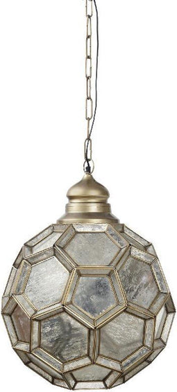 PTMD Hanglamp XL lamp - Julie met zilver goud antieke glazen - hexagonaal - semi helder 50x50x50 cm XL Plafondlamp