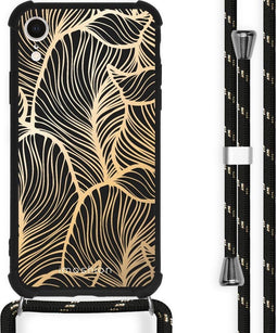 iMoshion Hoesje Geschikt voor iPhone Xr Hoesje Met Koord - iMoshion Design Hoesje met Koord - Goud / Zwart / Golden Leaves