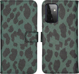 iMoshion Hoesje Geschikt voor Samsung Galaxy A72 Hoesje Met Pasjeshouder - iMoshion Design Softcase Bookcase - Meerkleurig / Green Leopard