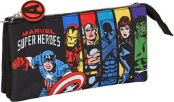Pennenetui met 3 vakken The Avengers Super heroes Zwart (22 x 12 x 3 cm)