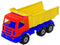 Speelgoed rood/geel/blauwe kiepwagen auto voor jongens 41 cm - Buiten/binnen speelgoed auto's - Vrachtwagen met laadklep/oplegger