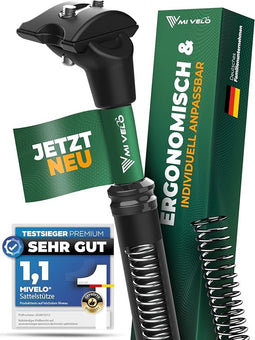 MIVELO Zadelpen – Verend & Instelbaar – max. 120 kg – 27.2mm - Zwart