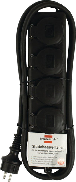 Brennenstuhl - Stopcontactverdeler IP44 - 4-voudig 2m H07RN-F 3G1,5 zwart