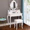 Ktaxon Make-Up Tafel Met Ovale Spiegel - Inclusief Kruk - 4 Lades - 75 x 40 x 142.5 - Wit