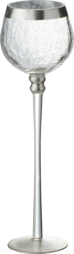 J-Line kaarshouder Bol Op Voet Craquele - glas - transparant/zilver - large