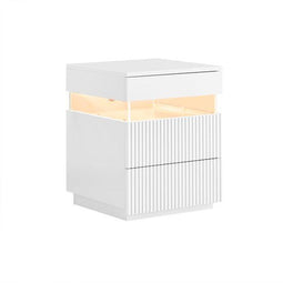 SoBuy Nachtkastje - 3 laden - LED-verlichting - Wit 41 x 40 x 52 cm