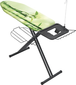 Metaltex - Strijkplank Avior - Strijktafel - Strijkoppervlakte 125 x 45 cm - Extra Breed strijkoppervlakte en snoergeleider - Matzwart - Linnenrek - Kledinghangerrek - Bamboo Green