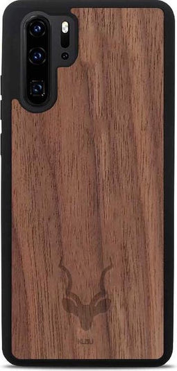 Kudu Huawei P30 Pro hoesje case - Houten backcover - Handgemaakt en afgewerkt met duurzaam TPU - Walnoot - Zwart