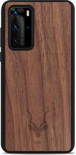 Kudu Huawei P40 Pro hoesje case - Houten backcover - Handgemaakt en afgewerkt met duurzaam TPU - Walnoot - Zwart