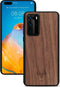 Kudu Huawei P40 Pro hoesje case - Houten backcover - Handgemaakt en afgewerkt met duurzaam TPU - Walnoot - Zwart