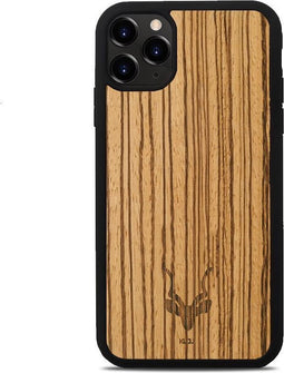 Kudu iPhone 11 Pro Max hoesje case - Houten backcover - Handgemaakt en afgewerkt met duurzaam TPU - Zebrano - Zwart