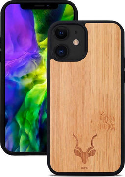 Kudu iPhone 12 Pro Max hoesje case - Houten backcover - Handgemaakt en afgewerkt met duurzaam TPU - Bamboe - Zwart