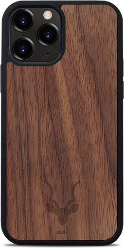 Kudu iPhone 13 Pro hoesje case - Houten backcover - Handgemaakt en afgewerkt met duurzaam TPU - Walnoot - Zwart