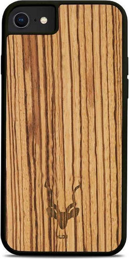Kudu iPhone 7/8 hoesje case - Houten backcover - Handgemaakt en afgewerkt met duurzaam TPU - Zebrano - Zwart