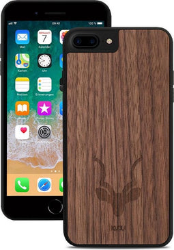 Kudu iPhone 7/8 Plus hoesje case - Houten backcover - Handgemaakt en afgewerkt met duurzaam TPU - Walnoot - Zwart