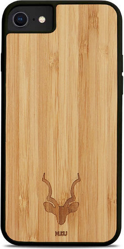 Kudu iPhone SE (2020) hoesje case - Houten backcover - Handgemaakt en afgewerkt met duurzaam TPU - Bamboe - Zwart