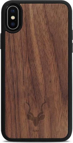 Kudu iPhone X/Xs Max hoesje case - Houten backcover - Handgemaakt en afgewerkt met duurzaam TPU - Walnoot - Zwart