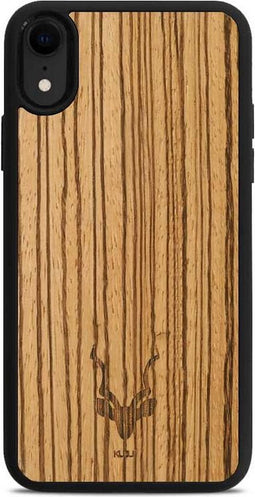 Kudu iPhone Xr hoesje case - Houten backcover - Handgemaakt en afgewerkt met duurzaam TPU - Zebrano - Zwart