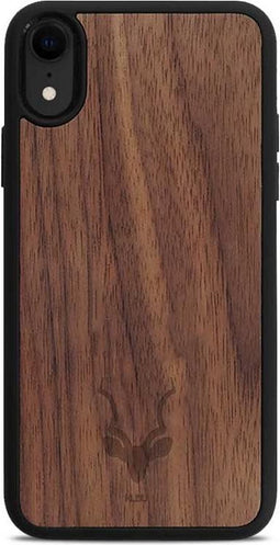 Kudu iPhone Xr hoesje case - Houten backcover - Handgemaakt en afgewerkt met duurzaam TPU - Walnoot - Zwart