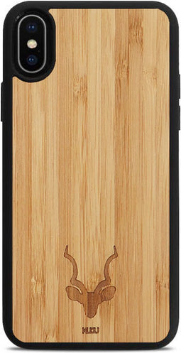 Kudu iPhone Xs Max hoesje case - Houten backcover - Handgemaakt en afgewerkt met duurzaam TPU - Bamboe - Zwart