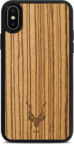Kudu iPhone Xs Max hoesje case - Houten backcover - Handgemaakt en afgewerkt met duurzaam TPU - Zebrano - Zwart