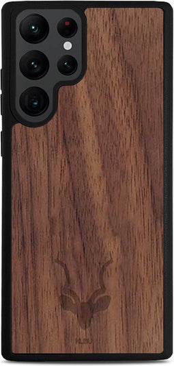 Kudu Samsung Galaxy A53 hoesje case - Houten backcover - Handgemaakt en afgewerkt met duurzaam TPU - Walnoot - Zwart