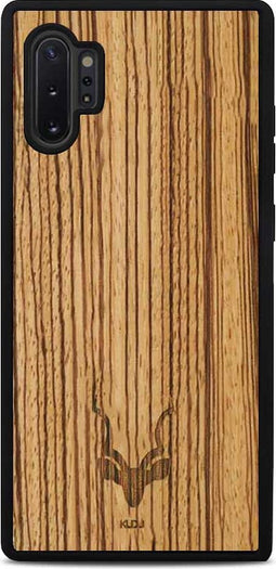 Kudu Samsung Galaxy Note 10 Plus hoesje case - Houten backcover - Handgemaakt en afgewerkt met duurzaam TPU - Zebrano - Zwart