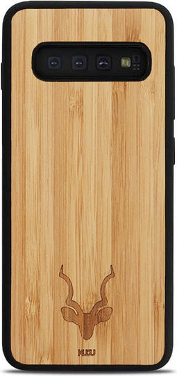 Kudu Samsung Galaxy S10 hoesje case - Houten backcover - Handgemaakt en afgewerkt met duurzaam TPU - Bamboe - Zwart