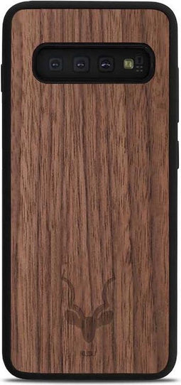 Kudu Samsung Galaxy S10 Plus hoesje case - Houten backcover - Handgemaakt en afgewerkt met duurzaam TPU - Walnoot - Zwart