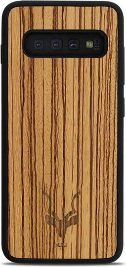 Kudu Samsung Galaxy S10 Plus hoesje case - Houten backcover - Handgemaakt en afgewerkt met duurzaam TPU - Zebrano - Zwart