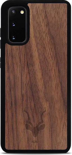 Kudu Samsung Galaxy S20 hoesje case - Houten backcover - Handgemaakt en afgewerkt met duurzaam TPU - Walnoot - Zwart