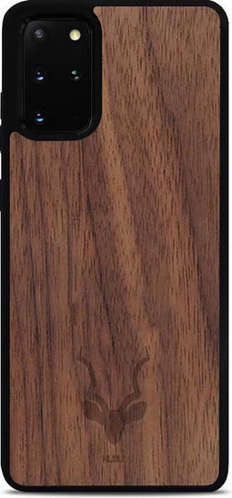 Kudu Samsung Galaxy S20 Plus hoesje case - Houten backcover - Handgemaakt en afgewerkt met duurzaam TPU - Walnoot - Zwart