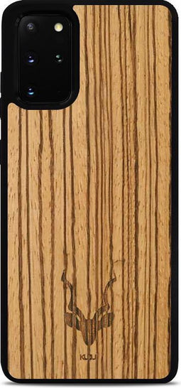 Kudu Samsung Galaxy S20 Plus hoesje case - Houten backcover - Handgemaakt en afgewerkt met duurzaam TPU - Zebrano - Zwart