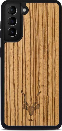 Kudu Samsung Galaxy S21 Plus hoesje case - Houten backcover - Handgemaakt en afgewerkt met duurzaam TPU - Zebrano - Zwart