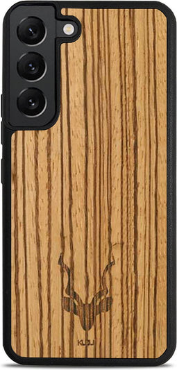 Kudu Samsung Galaxy S22 Plus hoesje case - Houten backcover - Handgemaakt en afgewerkt met duurzaam TPU - Zebrano - Zwart
