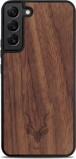 Kudu Samsung Galaxy S23 hoesje case - Houten backcover - Handgemaakt en afgewerkt met duurzaam TPU - Walnoot - Zwart