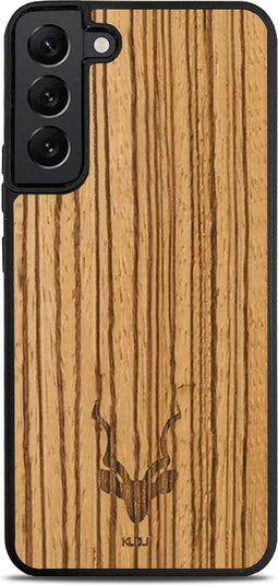 Kudu Samsung Galaxy S23 hoesje case - Houten backcover - Handgemaakt en afgewerkt met duurzaam TPU - Zebrano - Zwart