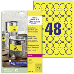 Avery-Zweckform L6128-20 Etiketten Ø 30 mm Polyester folie Geel 960 stuk(s) Permanent Weerbestendige etiketten, Etikett