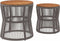 vidaXL Tuinbijzettafels 2 st met houten blad poly rattan grijs