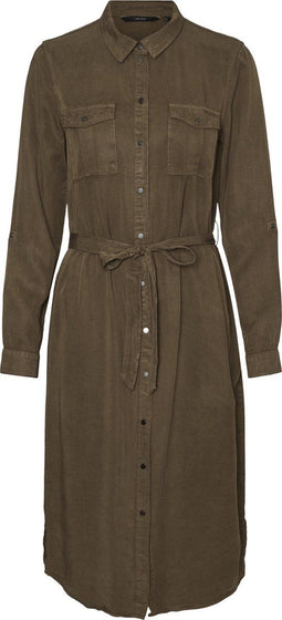 VERO MODA VMSALLY - Dames Jurk - Doorgeknoopte jurk met ceintuur en borstzakken - Maat S