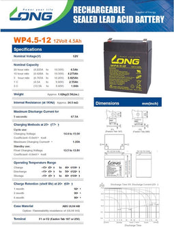 Kung Lange batterij WP4.5-12 12 volt 4,5 Ah 90 x 70 x 102 mm 4,8 mm Faston-contact