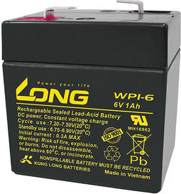 Kung Lange WP1-6 loodbatterij 6 volt 1Ah met Faston 4,8 mm stekkercontact