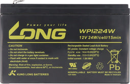 Kung Long WP1224W hoge stroom F2 lood-vlies accu, 12V, 6Ah met 6,3 mm Faston aansluiting