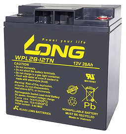 Kung Long WPL28-12TN F6 Longlife lead-fleece battery, 12V, 28Ah, M5 internal thread