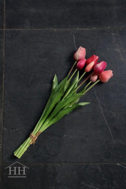 Kunst tulpen donker roze - 47cm - 7 stelen - kunstbloemen - voorjaarsbloemen - kunst boeket - tulpenboeket