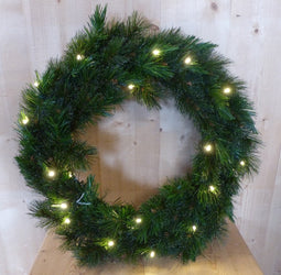 Kunstkrans groen dia. 30 cm met lampjes op batterij