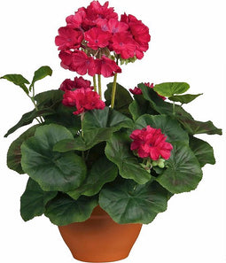 Kunstplant Geranium Donkerroze - H 35cm - Keramiek sierpot - Mica Decorations