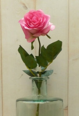 Kunstroos op steker groot roze