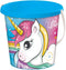 Kunststof emmer/emmertje met eenhoorn/unicorn dessin 15 cm - zandbak/strand buitenspeelgoed - strandspeelgoed