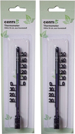 Kunststof Thermometer Zwart voor binnen of buiten set van 2 stuks